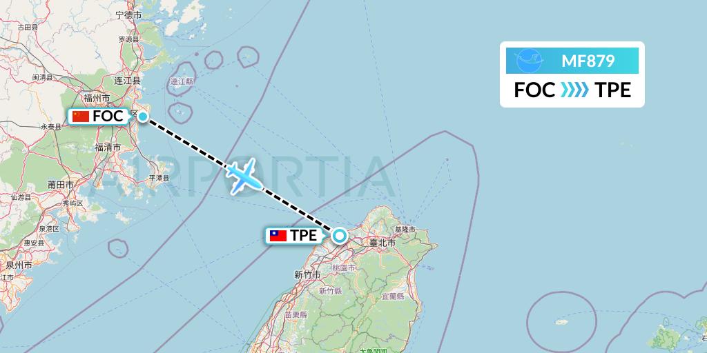MF879 Xiamen Airlines Flight Map: Fuzhou to Taipei