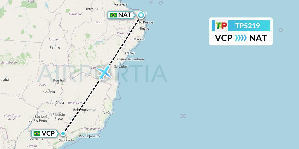 TP5219 TAP Portugal Flight Map: Campinas to Natal