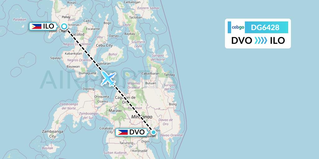DG6428 Cebgo Flight Map: Davao City to Iloilo