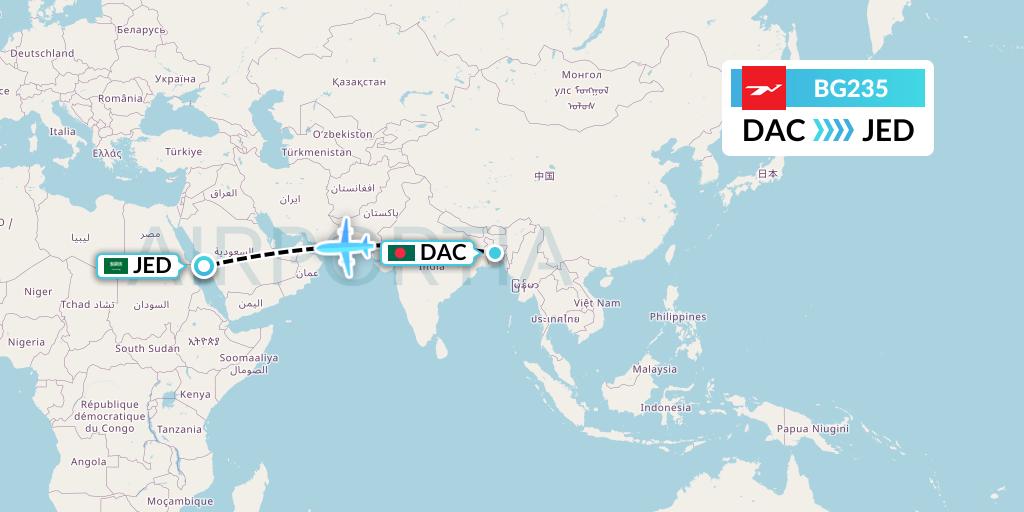BG235 Biman Bangladesh Airlines Flight Map: Dhaka to Jeddah