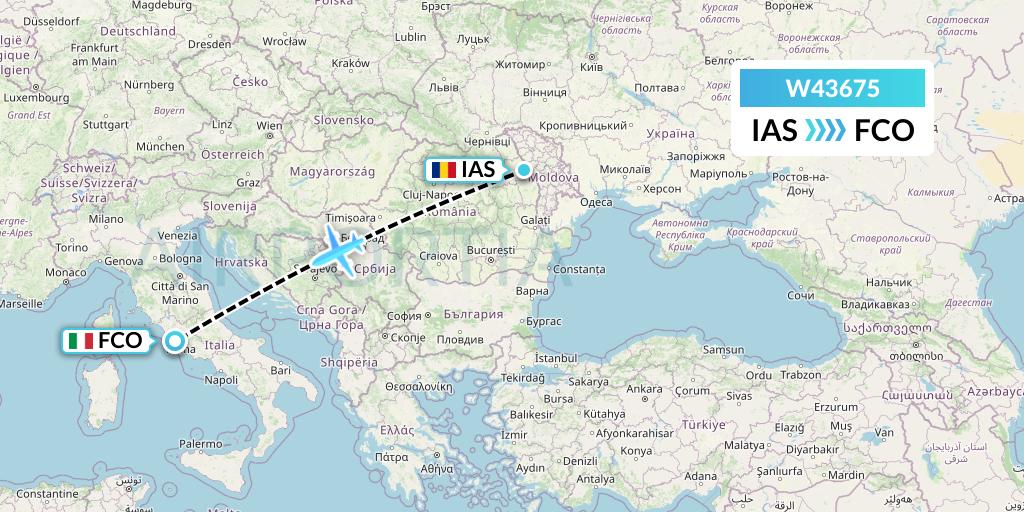 W43675 Wizz Air Malta Flight Map: Iasi to Rome
