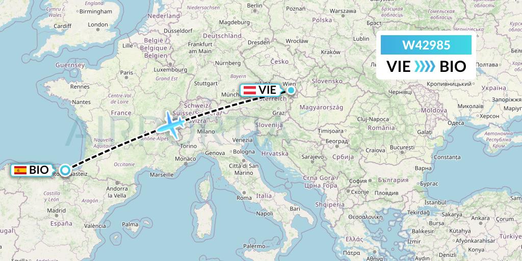W42985 Wizz Air Malta Flight Map: Vienna to Bilbao