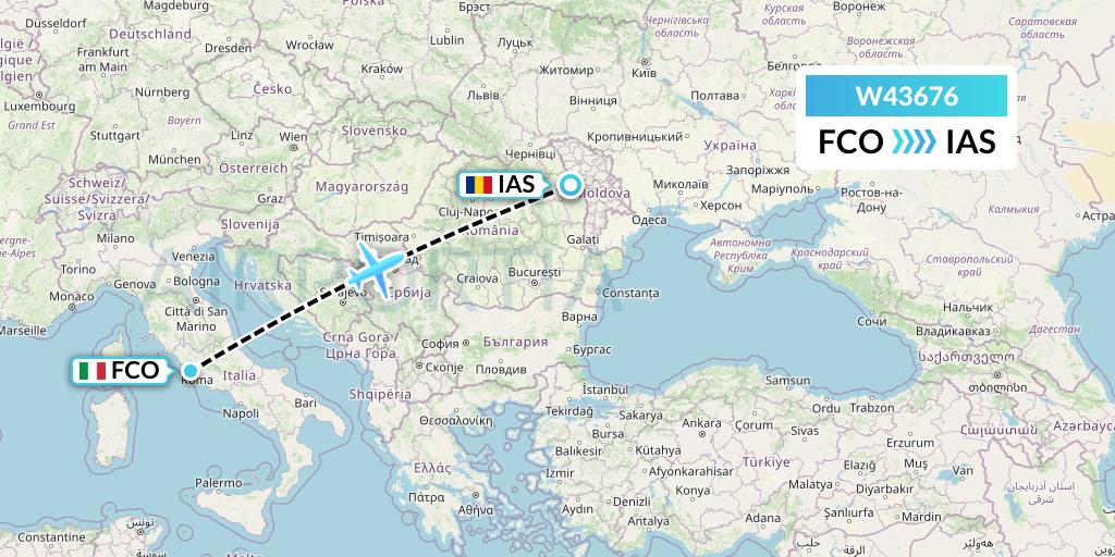 W43676 Wizz Air Malta Flight Map: Rome to Iasi
