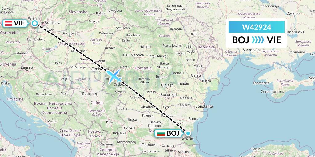 W42924 Wizz Air Malta Flight Map: Burgas to Vienna
