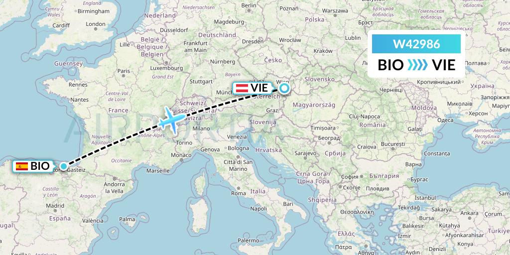 W42986 Wizz Air Malta Flight Map: Bilbao to Vienna