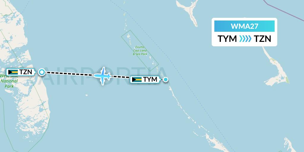 WMA27 Watermakers Air Flight Map: Bahamas to South Andros