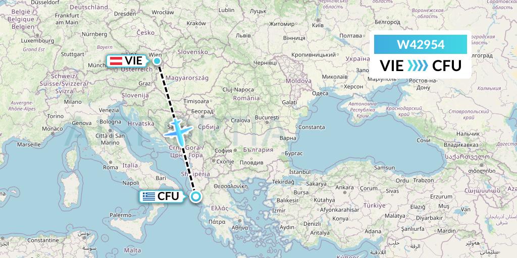 W42954 Wizz Air Malta Flight Map: Vienna to Corfu