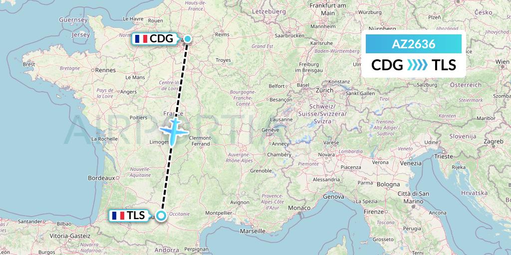 AZ2636 ITA Airways Flight Map: Paris to Toulouse