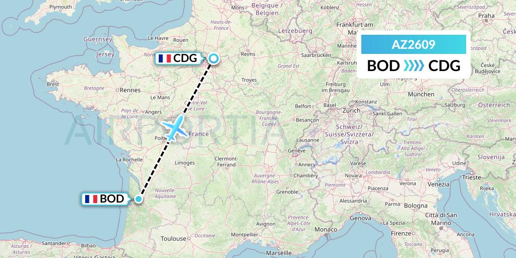 AZ2609 ITA Airways Flight Map: Bordeaux to Paris
