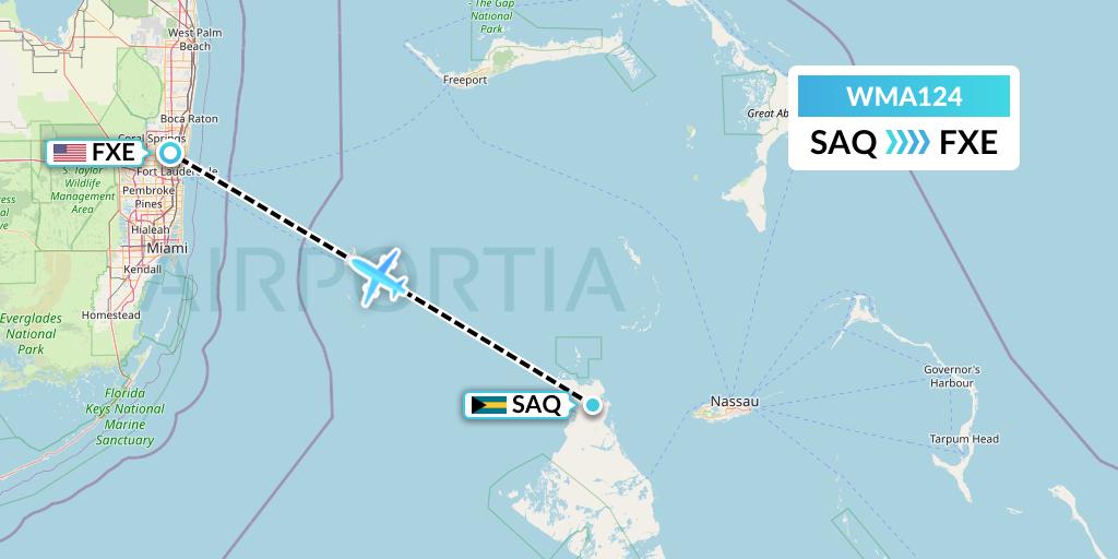 WMA124 Watermakers Air Flight Map: San Andros to Fort Lauderdale