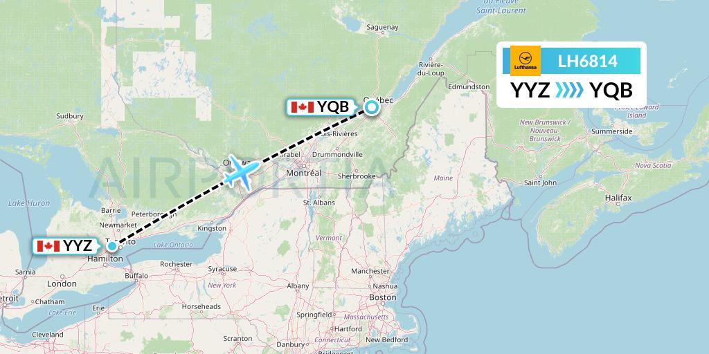 LH6814 Lufthansa Flight Map: Toronto to Quebec