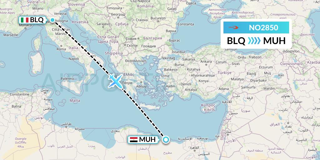 NO2850 Neos Flight Map: Bologna to Mersa Matruh