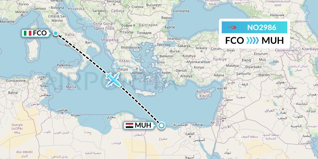 NO2986 Neos Flight Map: Rome to Mersa Matruh