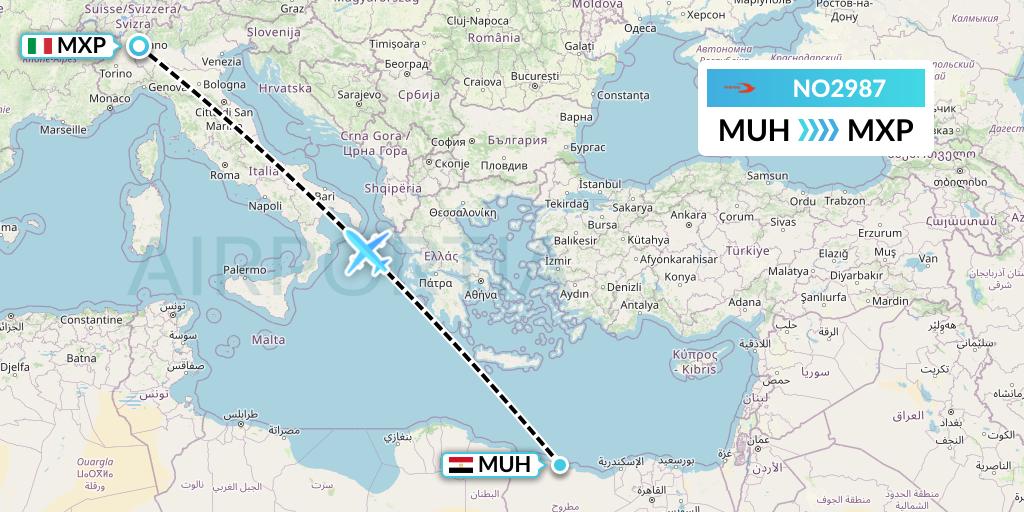 NO2987 Neos Flight Map: Mersa Matruh to Milan