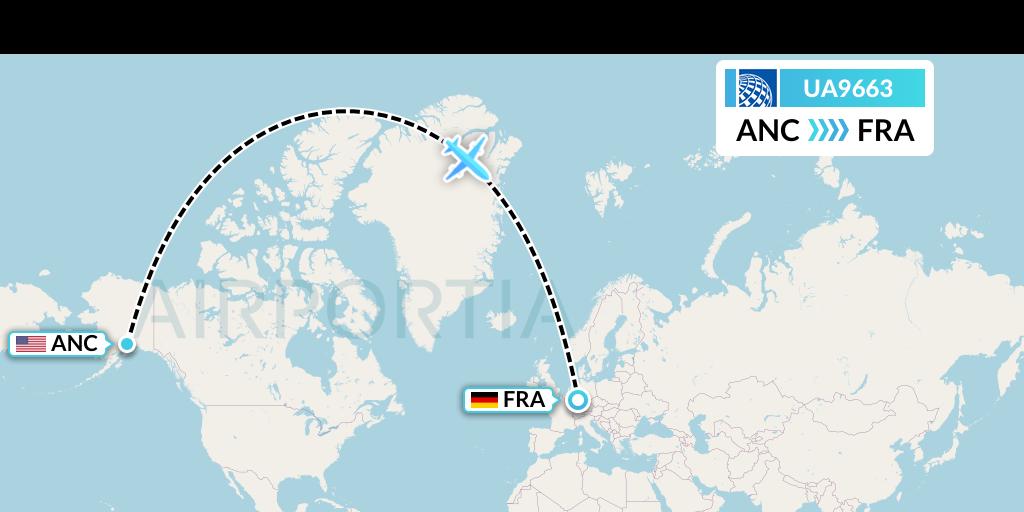 UA9663 United Airlines Flight Map: Anchorage to Frankfurt