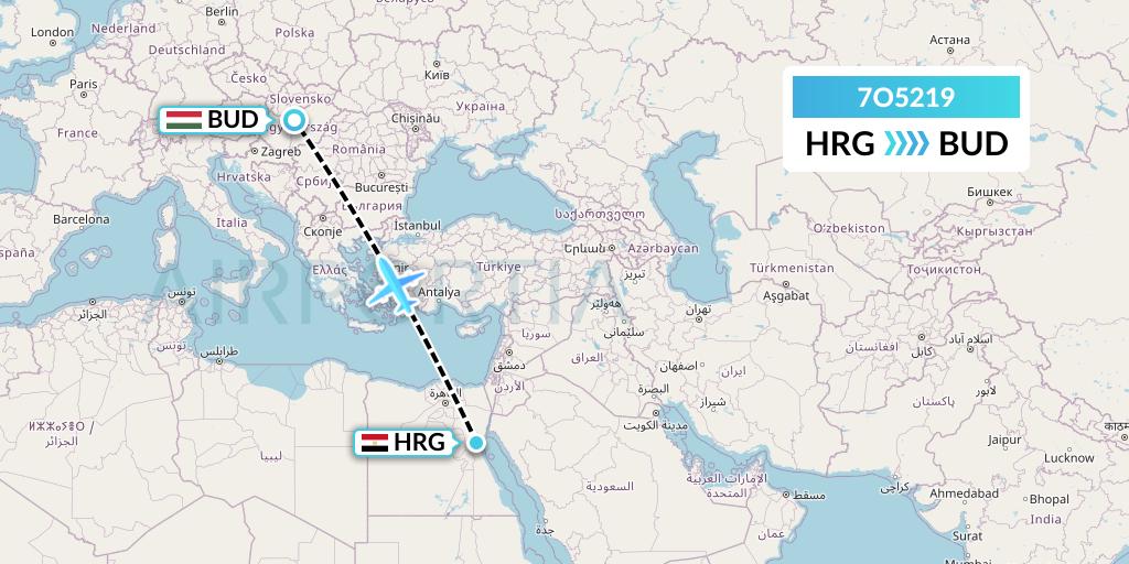 7O5219 Travel Service Hungary Flight Map: Hurghada to Budapest