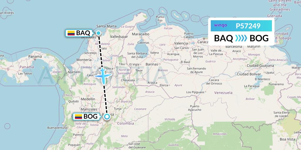 P57249 Copa Airlines Colombia Flight Map: Barranquilla to Bogota