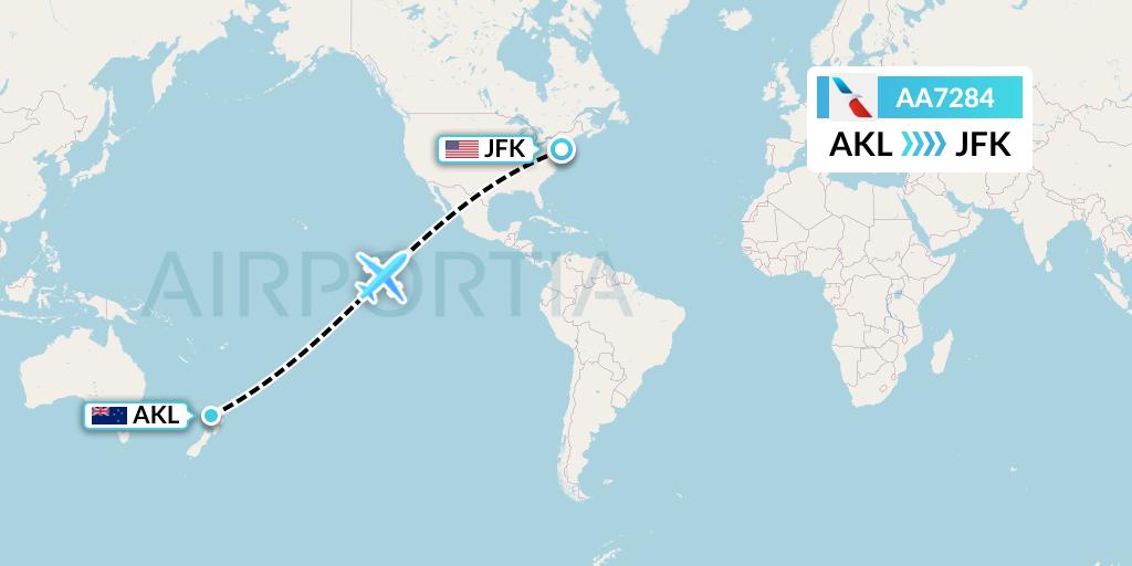 AA7284 American Airlines Flight Map: Auckland to New York