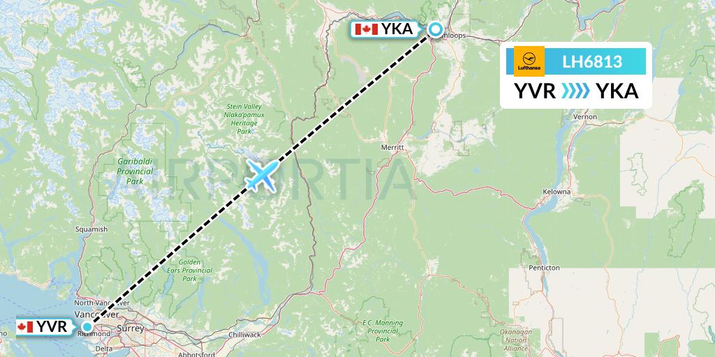 LH6813 Lufthansa Flight Map: Vancouver to Kamloops