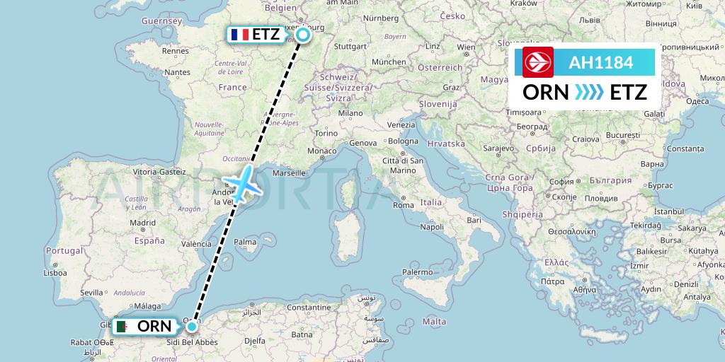 AH1184 Air Algerie Flight Map: Oran to Metz-Nancy