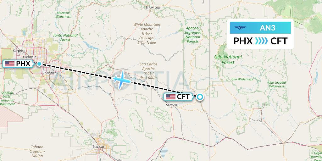 AN3 Advanced Air Flight Map: Phoenix to Clifton
