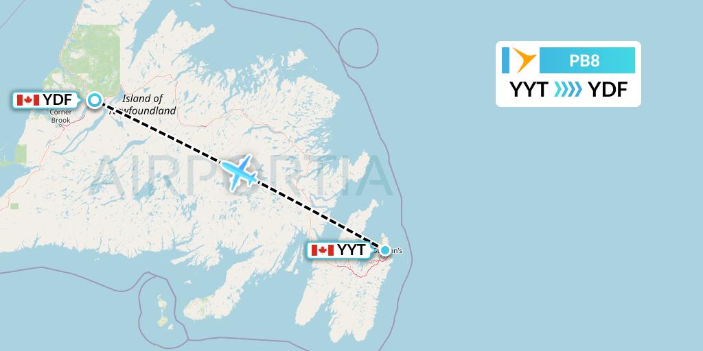PB8 PAL Airlines Flight Map: St. John's to Deer Lake