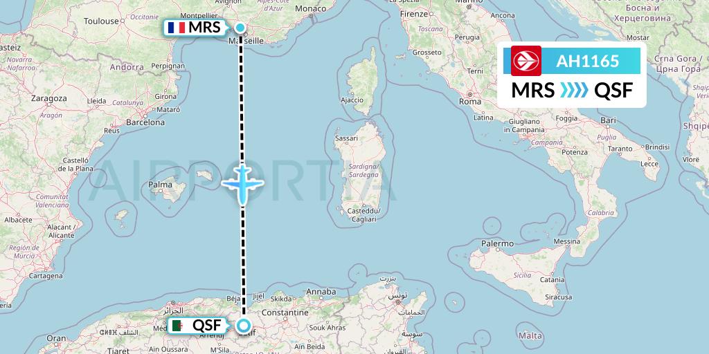 AH1165 Air Algerie Flight Map: Marseille to Setif