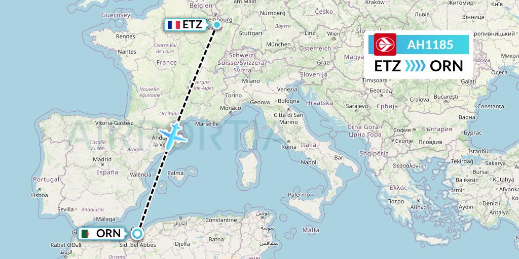 AH1185 Air Algerie Flight Map: Metz-Nancy to Oran