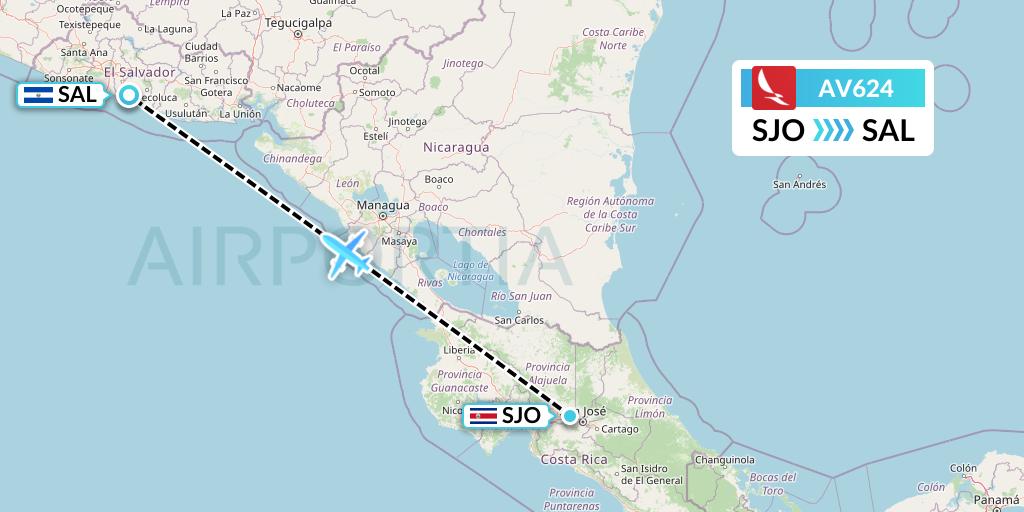 AV624 Avianca Flight Map: San Jose to San Salvador