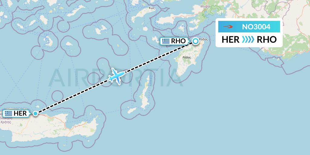 NO3004 Neos Flight Map: Heraklion to Rhodes
