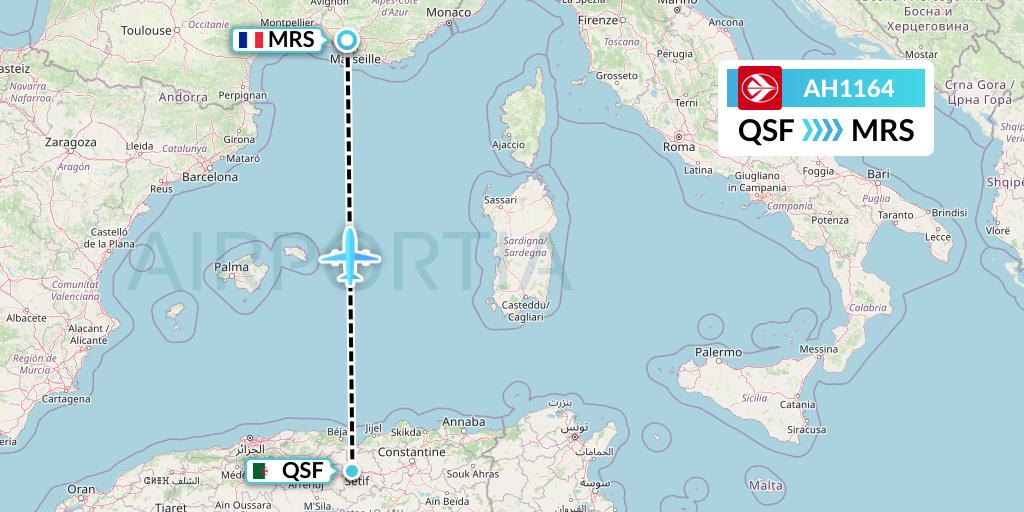 AH1164 Air Algerie Flight Map: Setif to Marseille