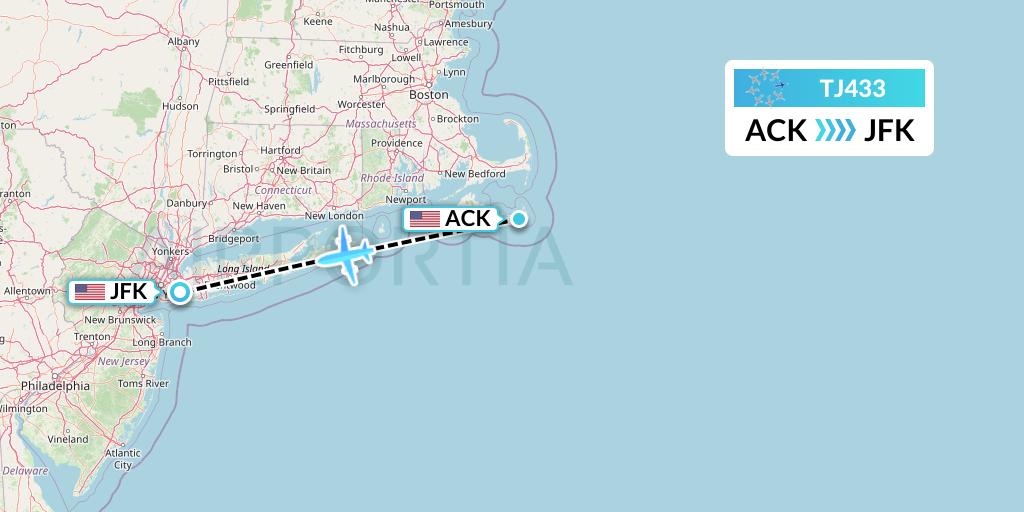 TJ433 Tradewind Aviation Flight Map: Nantucket to New York