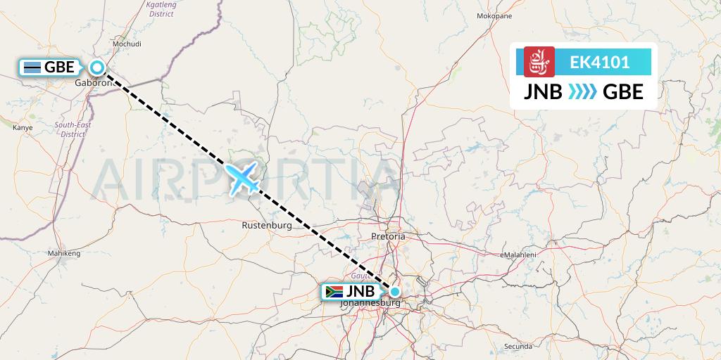 EK4101 Emirates Flight Map: Johannesburg to Gaborone