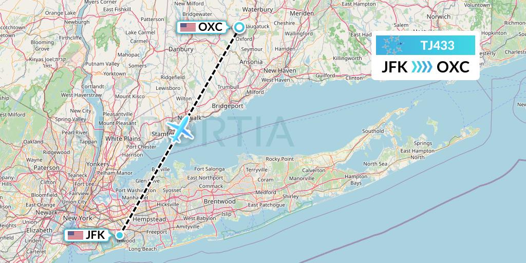 TJ433 Tradewind Aviation Flight Map: New York to Oxford