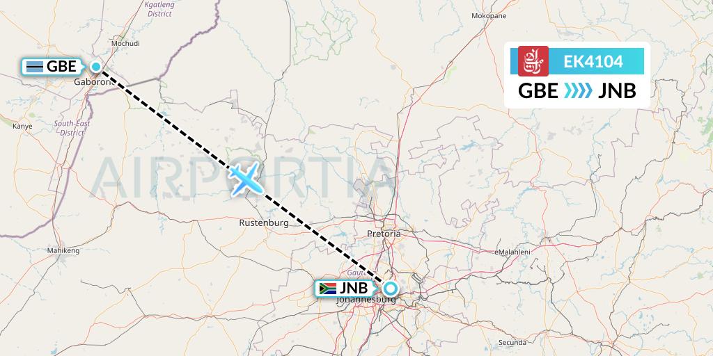 EK4104 Emirates Flight Map: Gaborone to Johannesburg