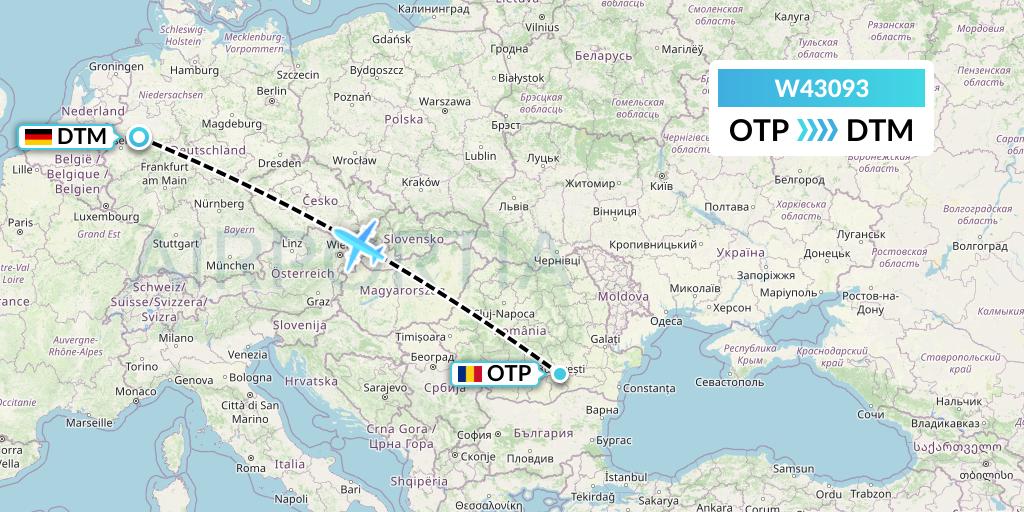 W43093 Wizz Air Malta Flight Map: Bucharest to Dortmund