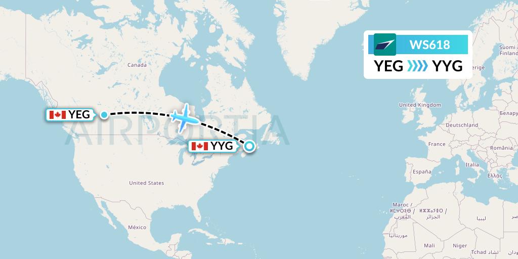 WS618 WestJet Flight Map: Edmonton to Charlottetown