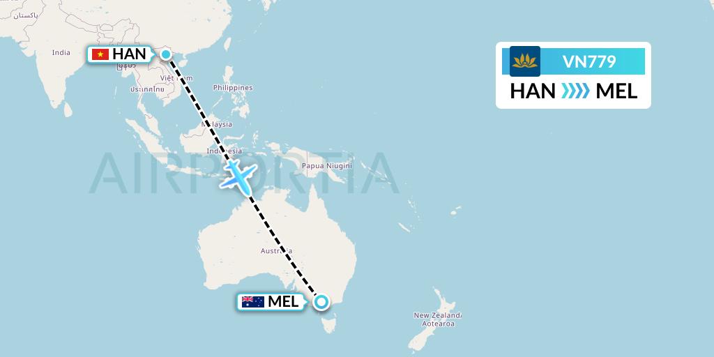 VN779 Vietnam Airlines Flight Map: Hanoi to Melbourne