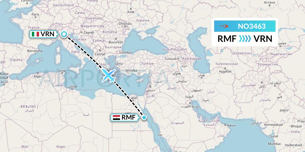 NO3463 Neos Flight Map: Marsa Alam to Verona