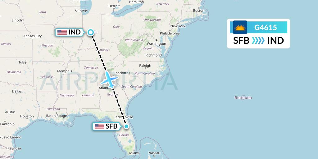 G4615 Allegiant Air Flight Map: Orlando to Indianapolis