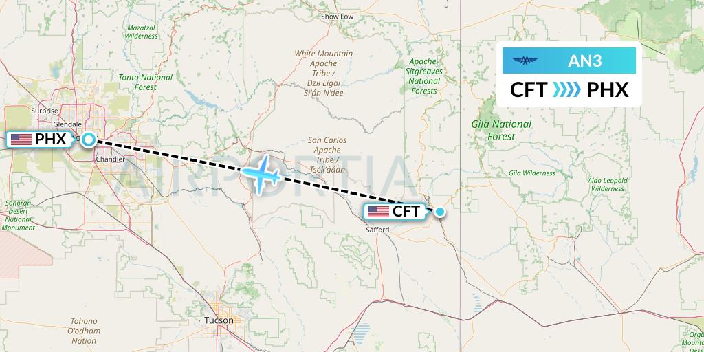 AN3 Advanced Air Flight Map: Clifton to Phoenix