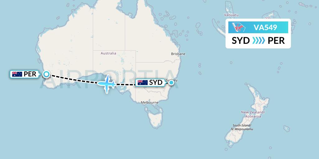VA549 Virgin Australia Flight Map: Sydney to Perth