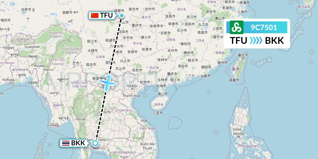 9C7501 Spring Airlines Flight Map: Chengdu to Bangkok
