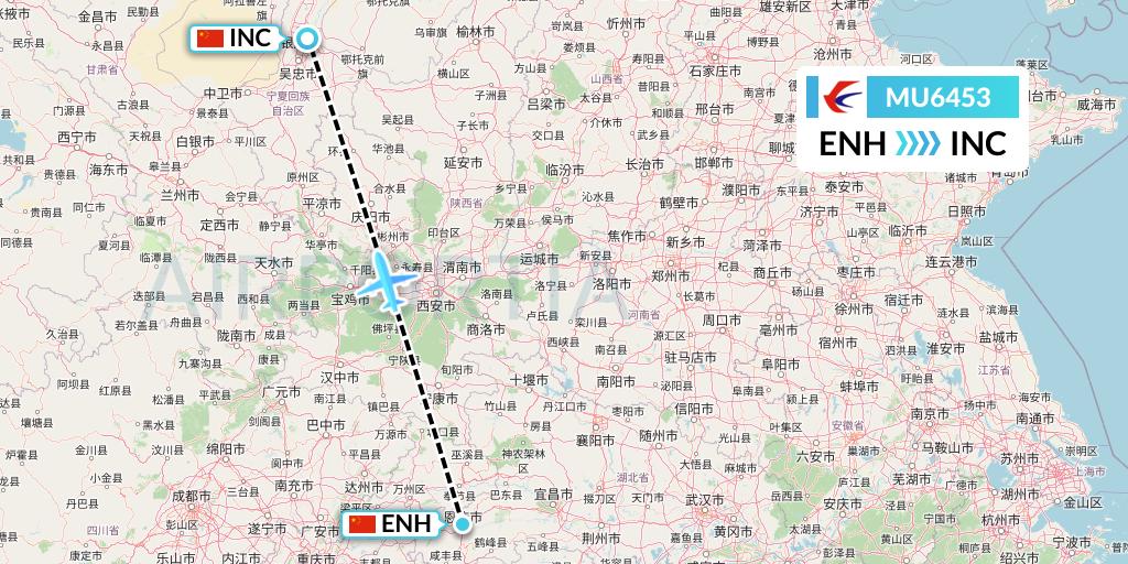 MU6453 China Eastern Airlines Flight Map: Enshi to Yinchuan