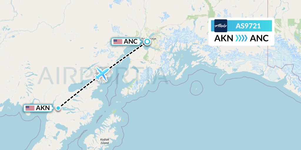 AS9721 Alaska Airlines Flight Map: King Salmon to Anchorage