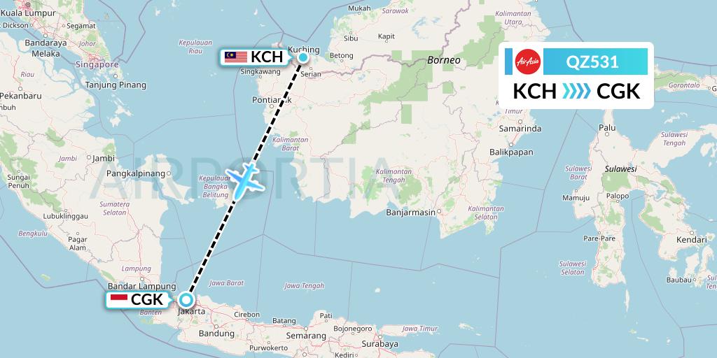 QZ531 Indonesia AirAsia Flight Map: Kuching to Jakarta
