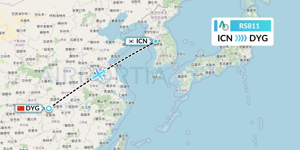 RS811 Air Seoul Flight Map: Seoul to Dayong