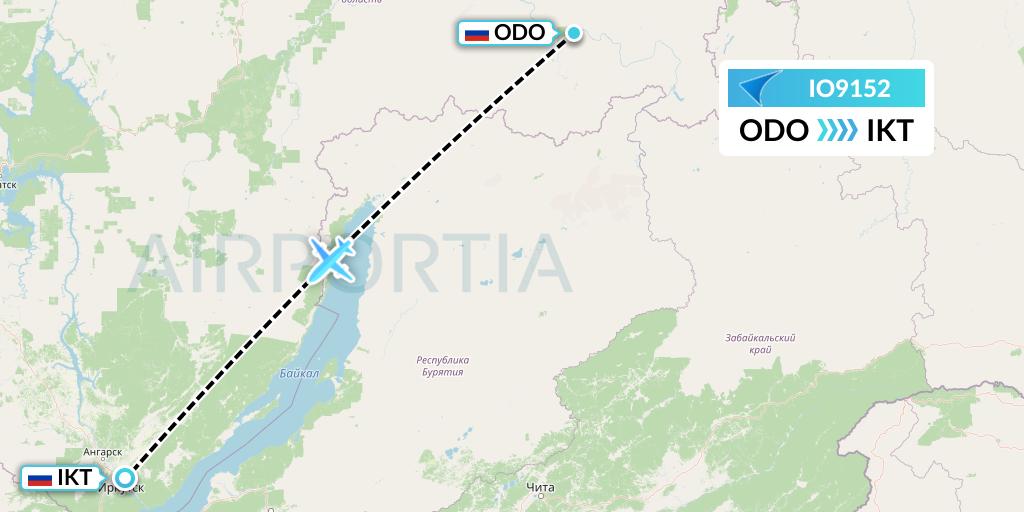 IO9152 IrAero Flight Map: Bodaybo to Irkutsk