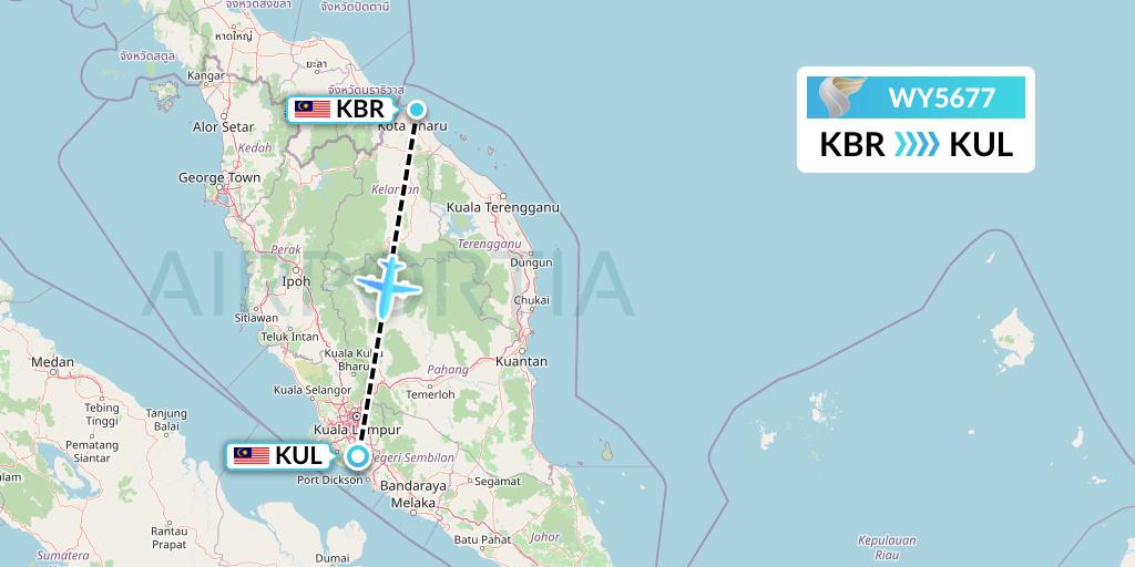 WY5677 Oman Air Flight Map: Kota Bharu to Kuala Lumpur