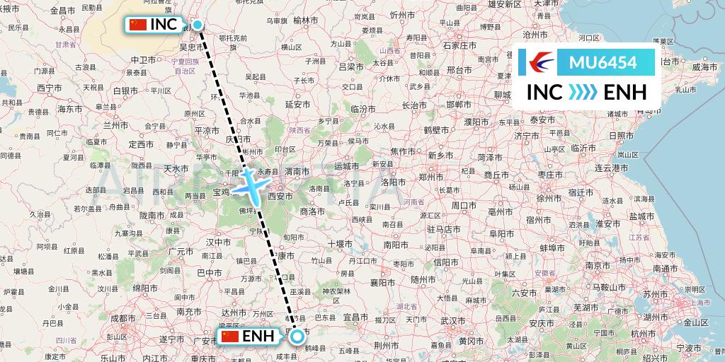 MU6454 China Eastern Airlines Flight Map: Yinchuan to Enshi